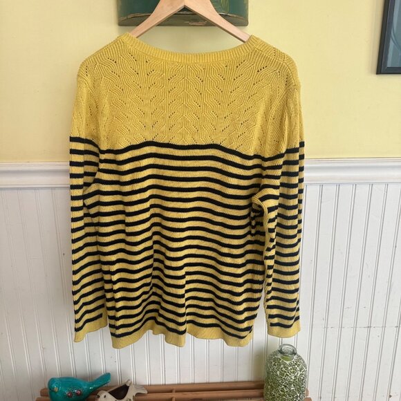 Talbots 3X yellow blue striped sweater nautical gold button details - Picture 2 of 6